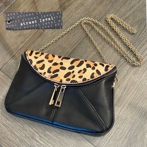 Street Level Envelope Crossbody Bag with Leopard Print Calf Hair